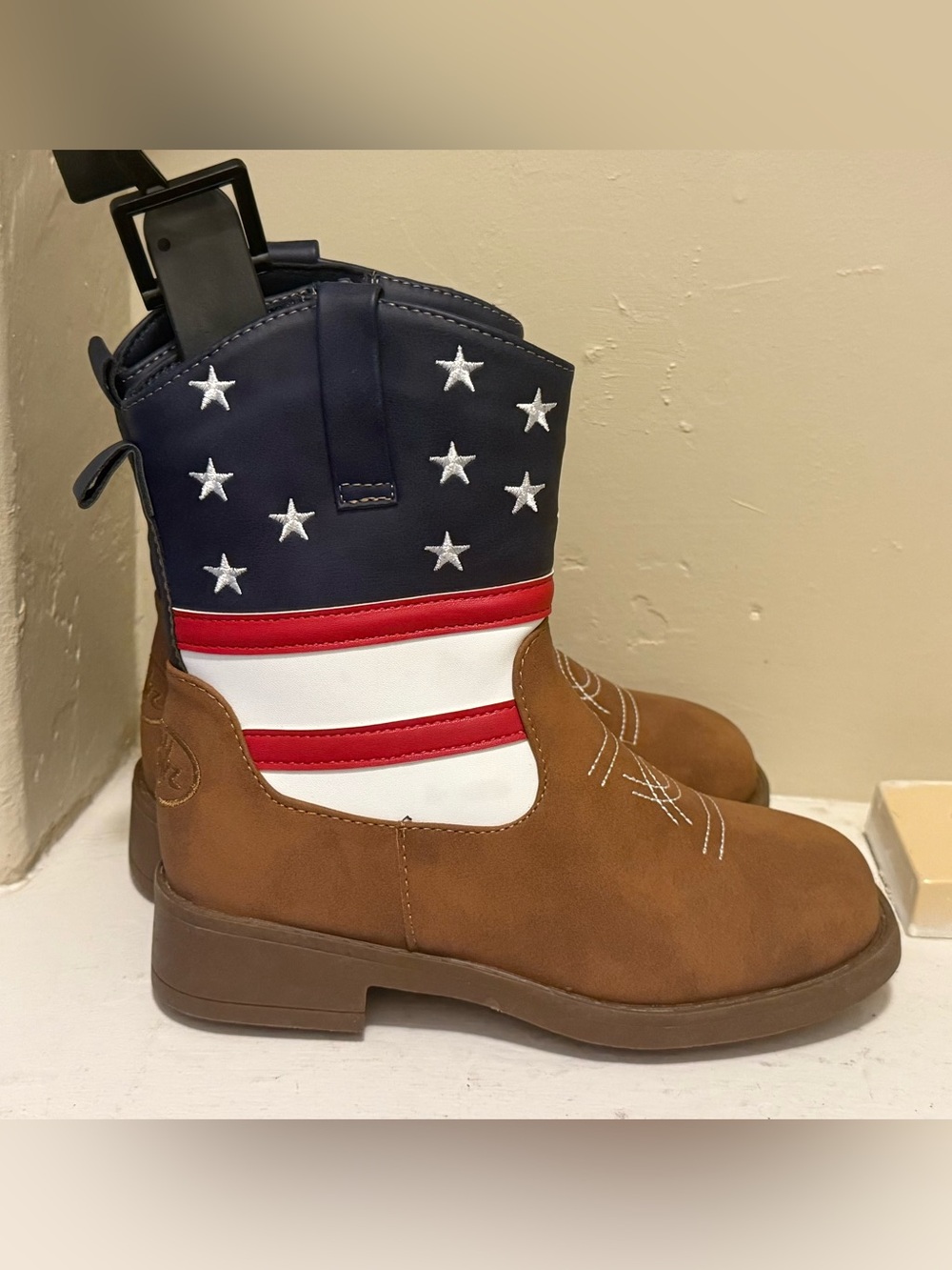 Brown Western Boots with American Flag Shaft For Little Boys - Size 1